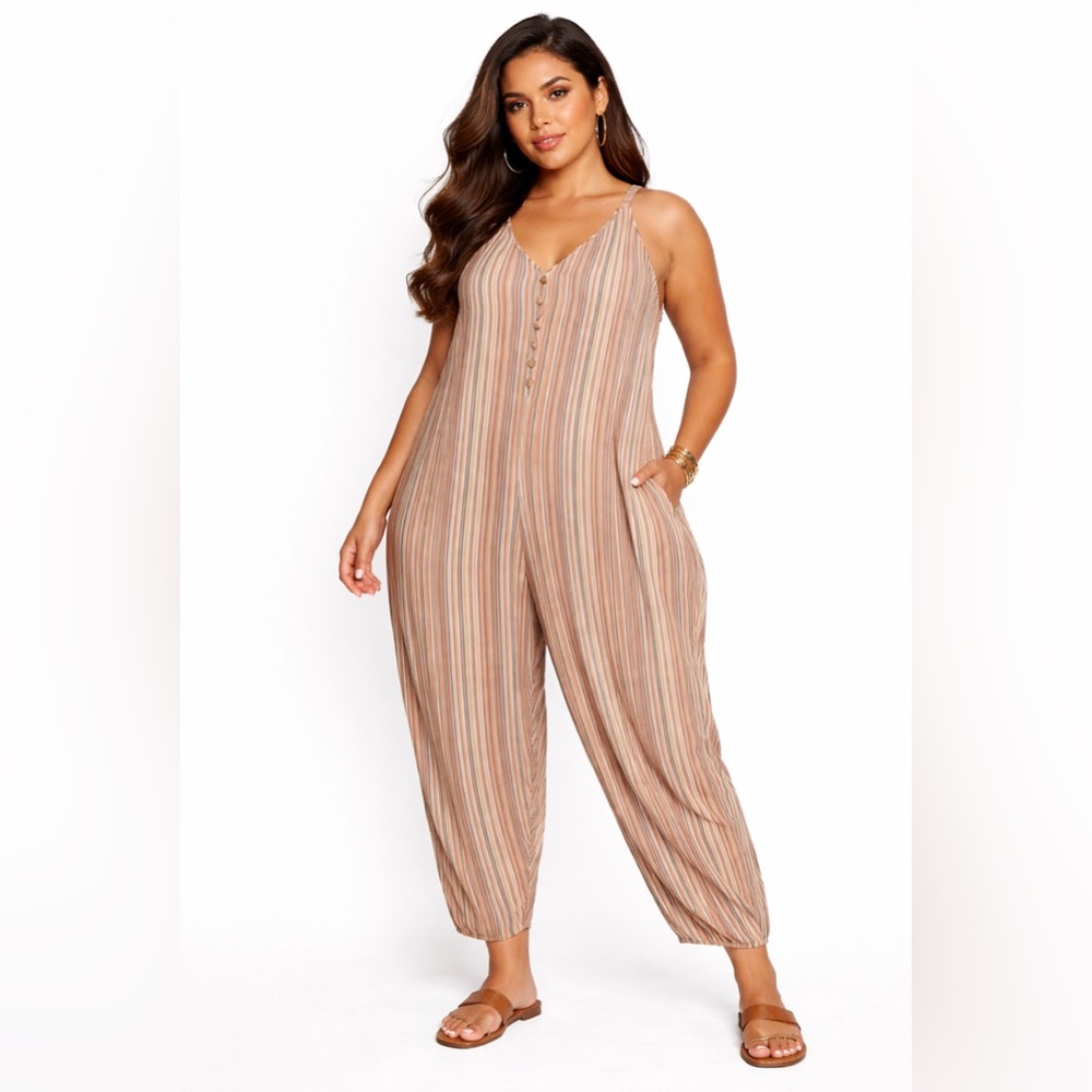 LASCANA FOR VENUS Halter Sleeveless Striped V-Neck Jumpsuit Size 3X Plus Size